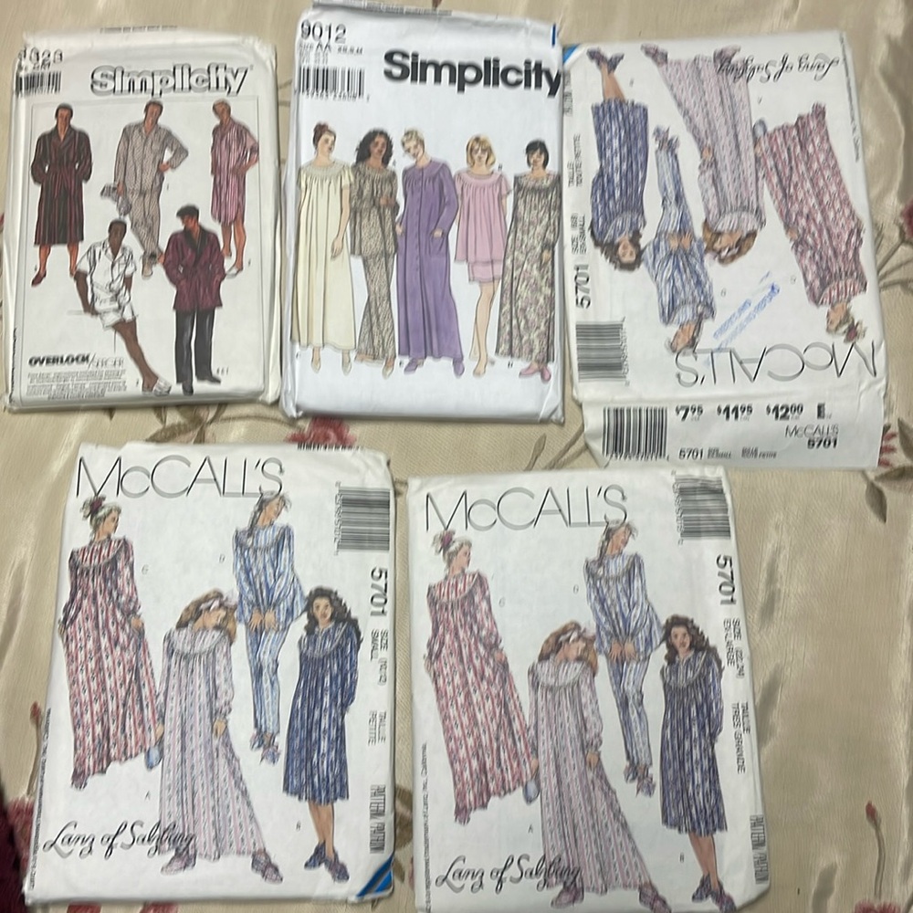 Pyjama Sewing Patterns.  women's/ men's unused patterns. Price is for all 5.